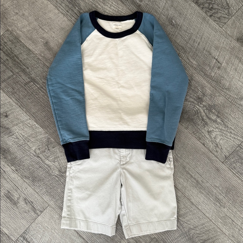 CrewCuts J. Crew kids Blue and White sweatshirt and shorts lot Sz 7 years unisex